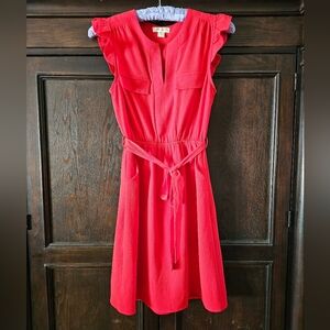 Classy Red Ruffle Sleeve Dress With Pockets